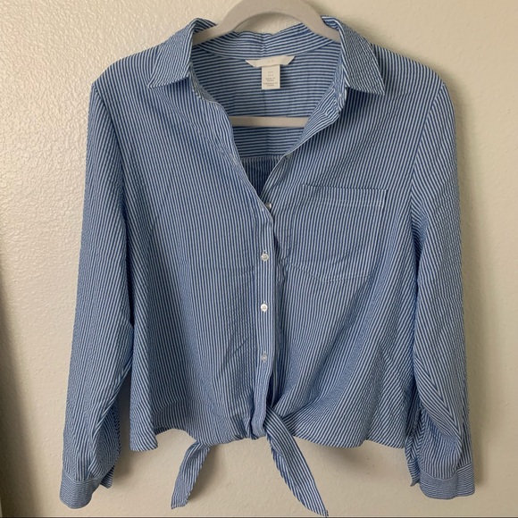 H&M Button-up Collared Blouse with Tie Front Size 6 - Picture 5 of 7